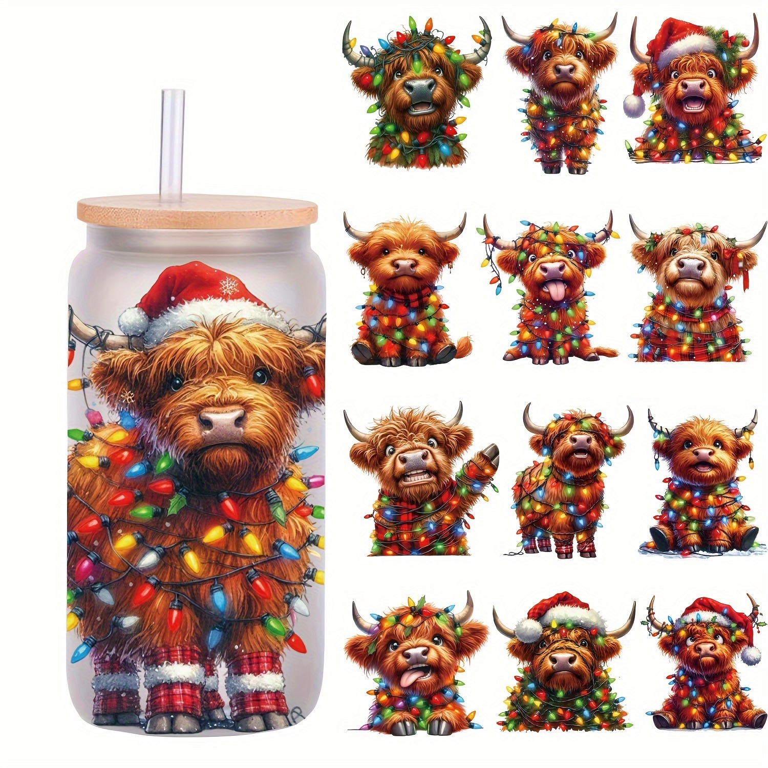 

[ ] 5pcs Set Christmas Cow 16oz - Uv Dtf Adhesive, For Coffee Mugs & Craft Supplies