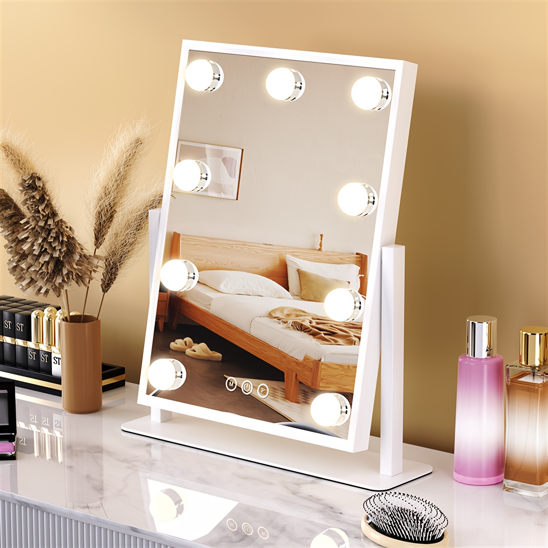 

9led Makeup Mirror, Illuminated Mirror With Smart 3 Color Dimmable Smart , 360° Rotating Illuminated Makeup Mirror For Dressing Room And Bedroom, Valentine's Day Gift