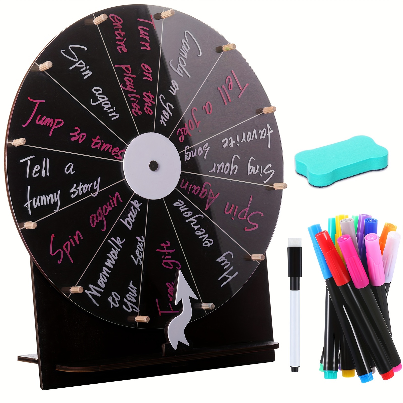 [Wedding Spinning Wheel] 11.4 Inch Erasable Wedding Game Spinning Wheel | Spin The Wheel Game Prize Wheel Spinner With Stand For Wedding Engagement Party School Family Games Shower (Black)