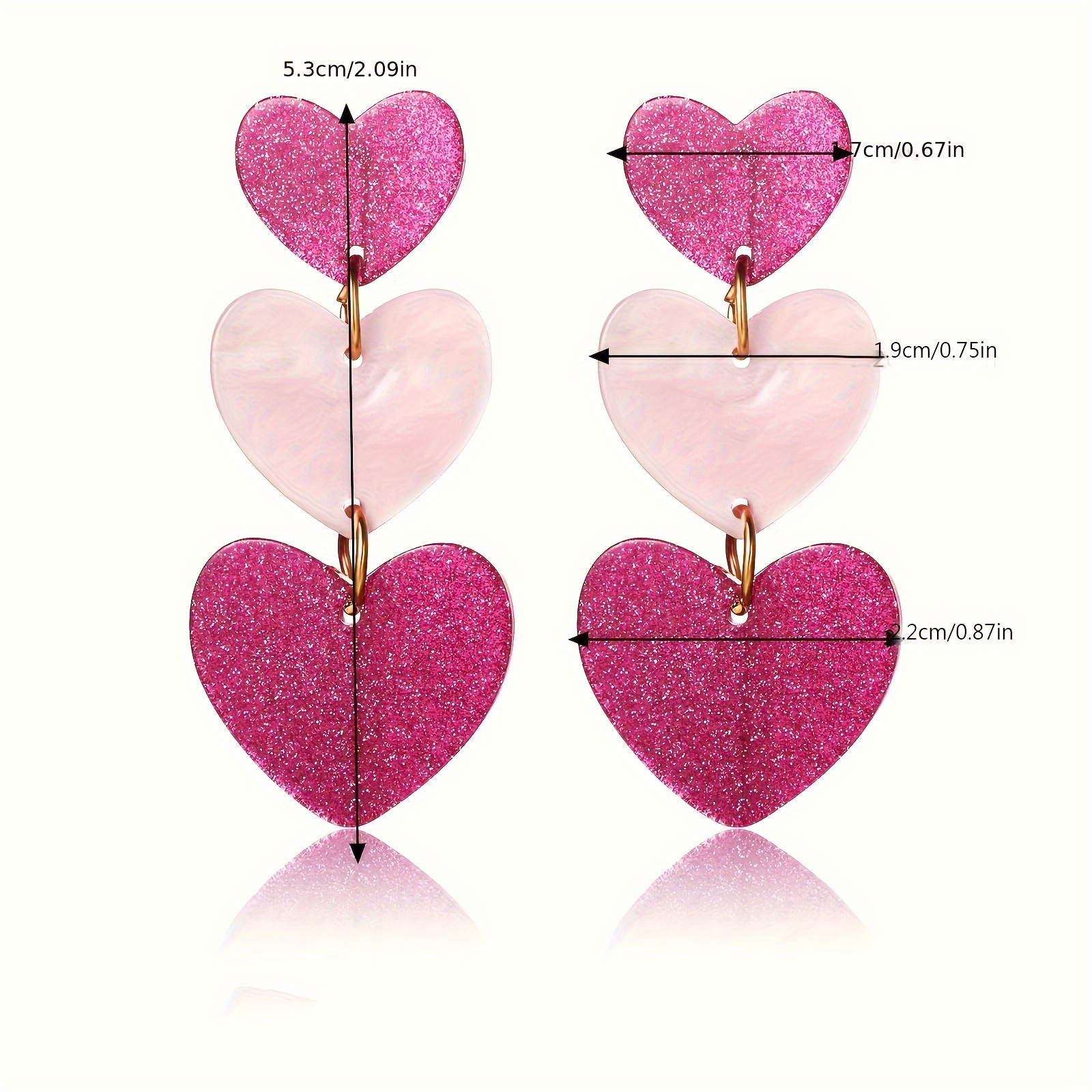 Pink Peach Heart Three Layer Earrings