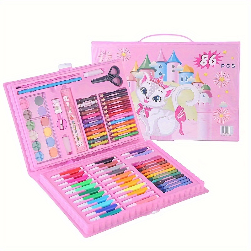 86pcs collection with wax and water based paints brushes palette and more comprehensive drawing and painting tools kit for youngsterss creative projects details 0