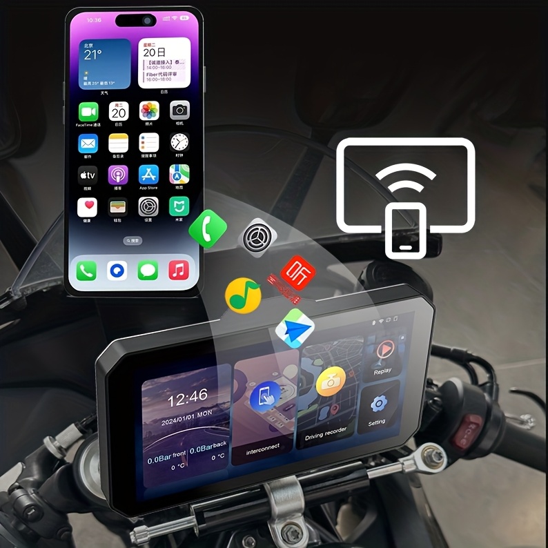 Gallop Sprite 6-inch Motorcycle Dash Cam, GPSD Navigator with Split-Screen Display, Upgraded Anti-Shake and Shockproof Handlebar Mount, Dual 1080P Front and Rear Cameras + 64GB Card, Loop Recording, Wireless Bluetooth CarPlay & Android Auto Screen