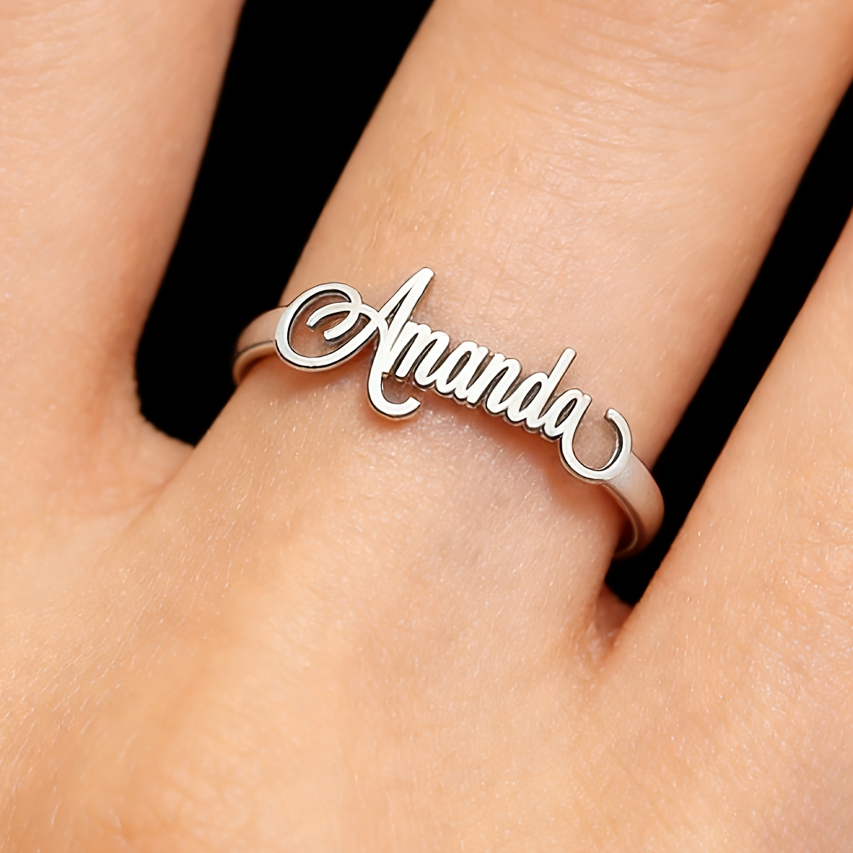 TEMU 1pc 1pcs Women's Custom Name/initials/date/message Ring - Personalized Engravable 304 Stainless Steel Open Suitable For Valentine's Gift,