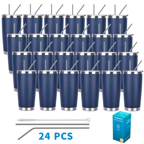 24pcs 20oz stainless steel insulated tumblers with lid and straw bulk double wall vacuum water cups for coffee drinks travel mug