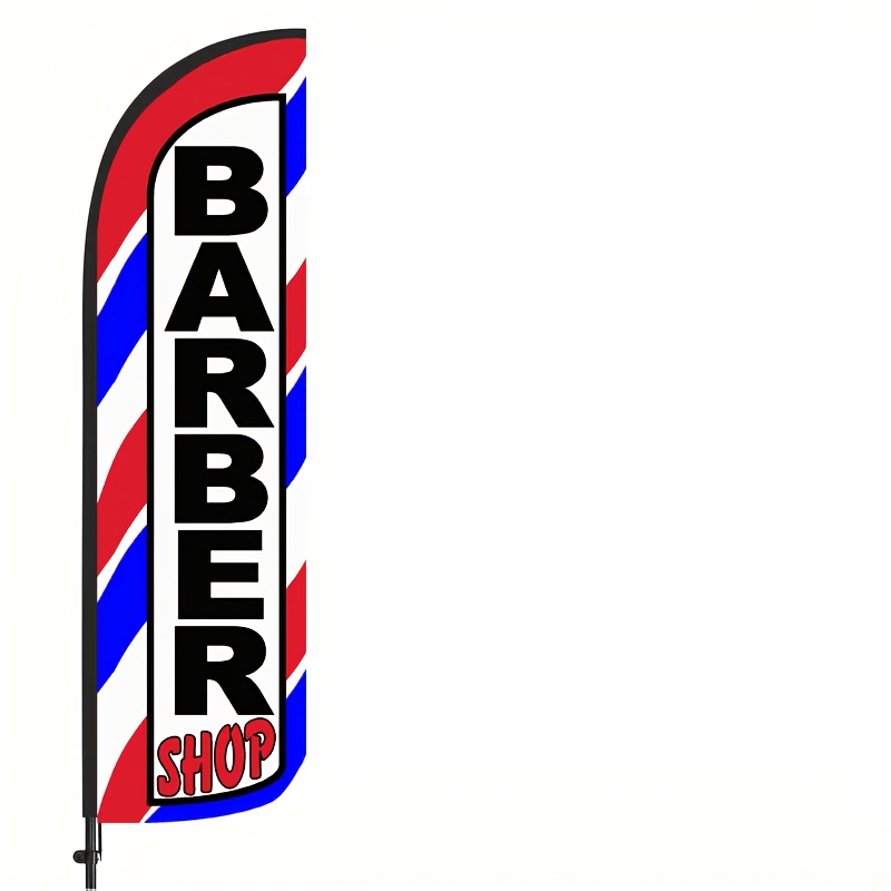 

1pc Vibrant "barber Shop" Advertising Flag - Polyester, Eyelet Design For Easy Hanging, Stripes With White Text, Barber Shop Promotions And Outdoor Events, Barber Accessories