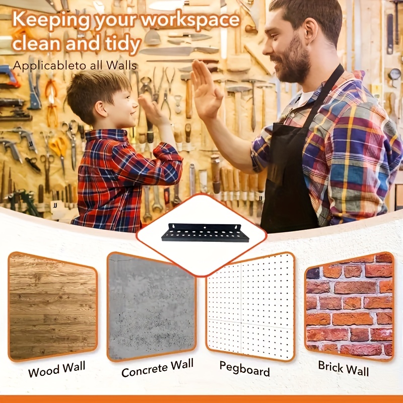 Heavy-Duty Iron Wall-Mounted Tool Storage Rack with Hanging Shelves - Space-Saving Garage Shelf Suitable for Screwdrivers, Wrenches, Pliers Organization, Painted Tool Holder for Workshop, Studio,, No Assembly Required, Utility Shelves