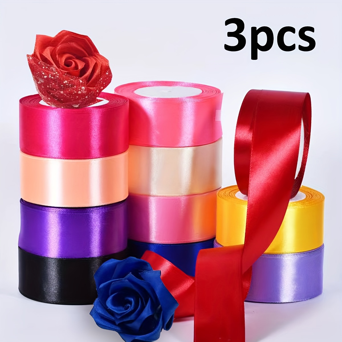 

3-pack Polyester Satin Ribbon Rolls 4cm Width 22m Each For Diy Crafts, Wedding Bouquets, Gift Wrapping - Versatile Decorative Ribbons For Parties, Christmas, Thanksgiving, Valentine's, Mother's Day