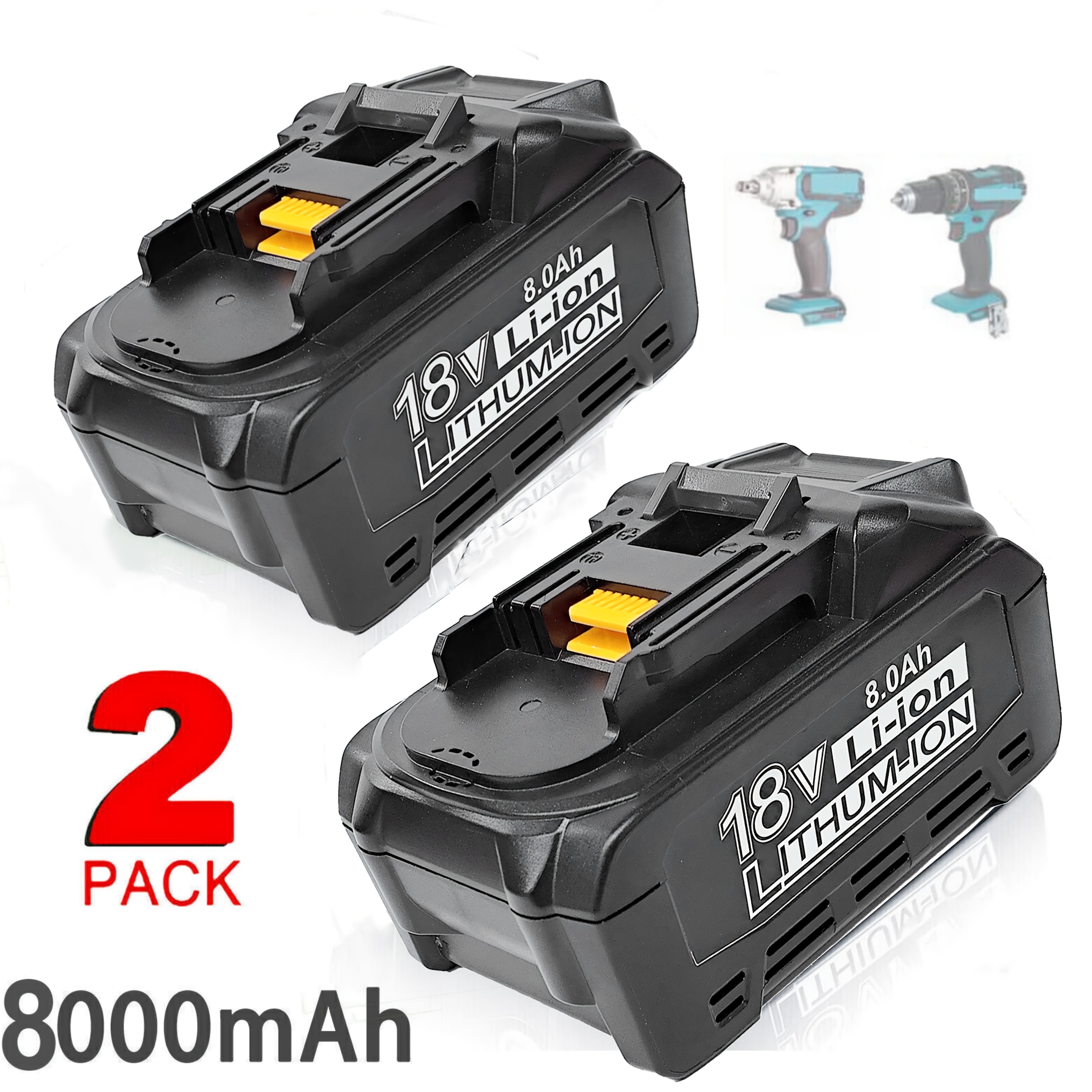 TEMU For Makita 18v 8.0ah 1pack Or 2pack Or 4pack Replace 18v Battery, 8000mah 18v Lithium-ion Replace Battery With Led Indicator Compatible With 18v