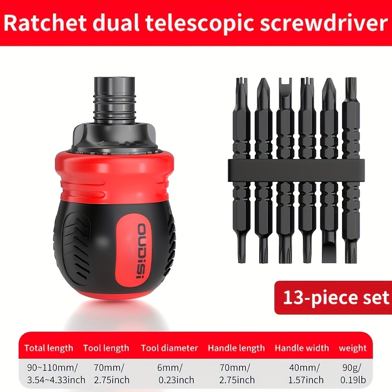 TEMU Heavy-duty 13-in-1 /2-in-1 Auto Repair Screwdriver Batch Set-mini High-magnetic Ratchet Flat-headed Cross Screwdriver, 13-in-1 Screwdriver (12