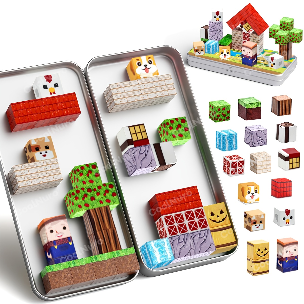 35pcs magnetic cubes with box set farm theme 3d puzzle toys kids learning toys set   unlimited imagination halloween gifts for boys and girls random color