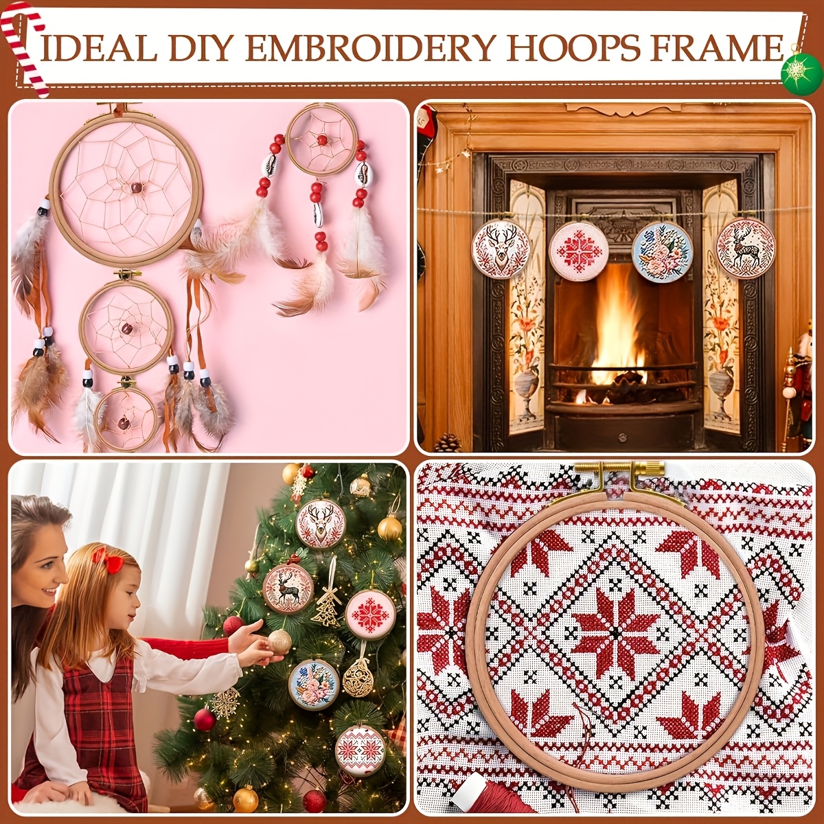3pcs Beech Wood Embroidery Hoop Set, Round Hoops