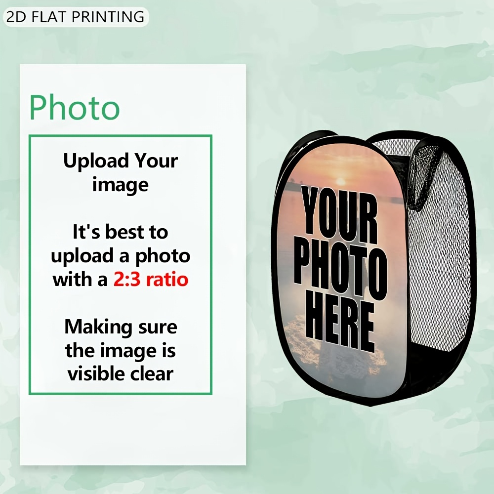 TEMU Panier à linge pop-up personnalisé 1pc avec photo, panier de rangement pliable en avec impression de photo personnalisée, organisateur de linge
