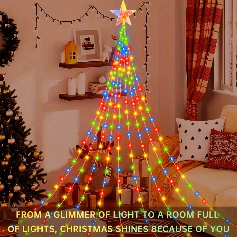 TEMU 1pc 228led Christmas Waterfall Tree Decoration Lights, Solar Outdoor Lights, Christmas Decorations, With 8 Lighting , For Christmas Parties