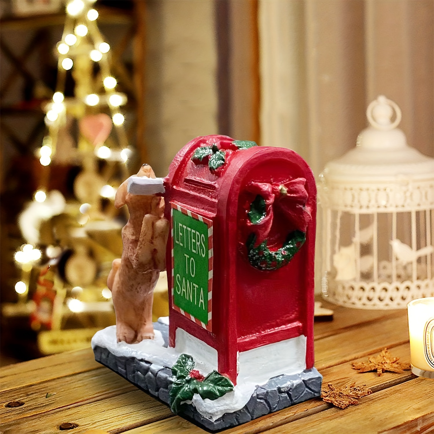 Resin Puppy & Santa Mailbox/fire Hydrant Christmas Village Set - Perfect For Holiday Decor, Gift- & Collectors, Letter, Christmas Village Accessories, Ornaments