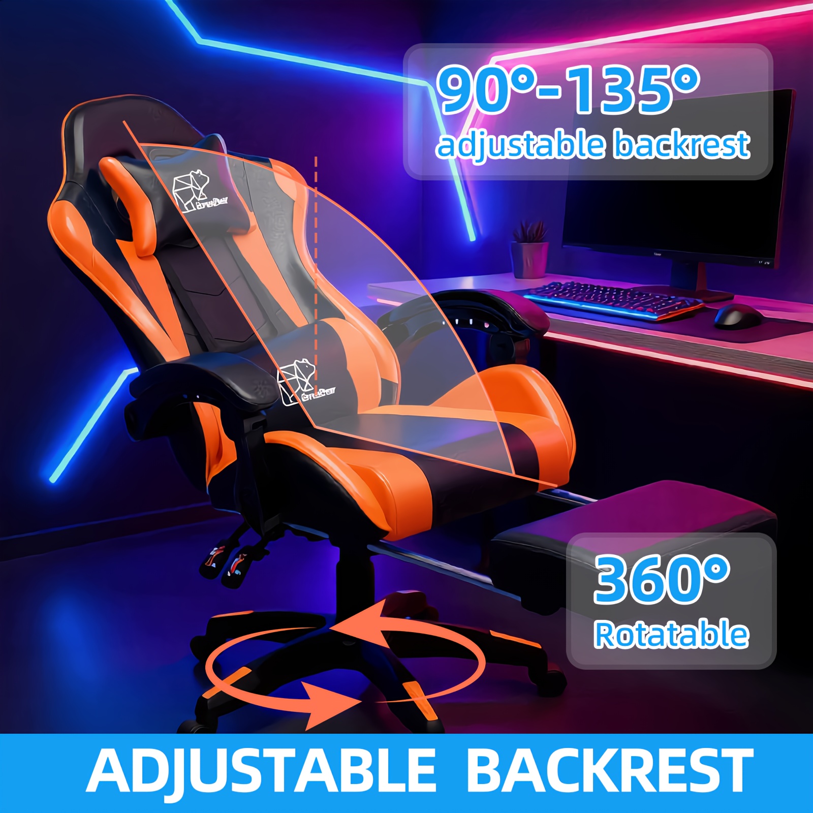 1pc Heavy-Duty Manual Recline E-Sports Chair Suitable for Adults & - Adjustable Footrest/Lumbar Support Gaming Desk Chair with Fixed Armrests, High-Padding Ergonomic Seat for Home Office Computer Chair, Modern for Home and Office Use