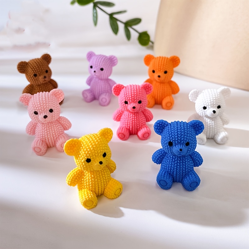 

8pcs Resin Teddy Bear Figurines, Colorful Diy Tabletop Decor, Handcrafted Party Favors, Ideal For Festive Gifts And Home Decoration