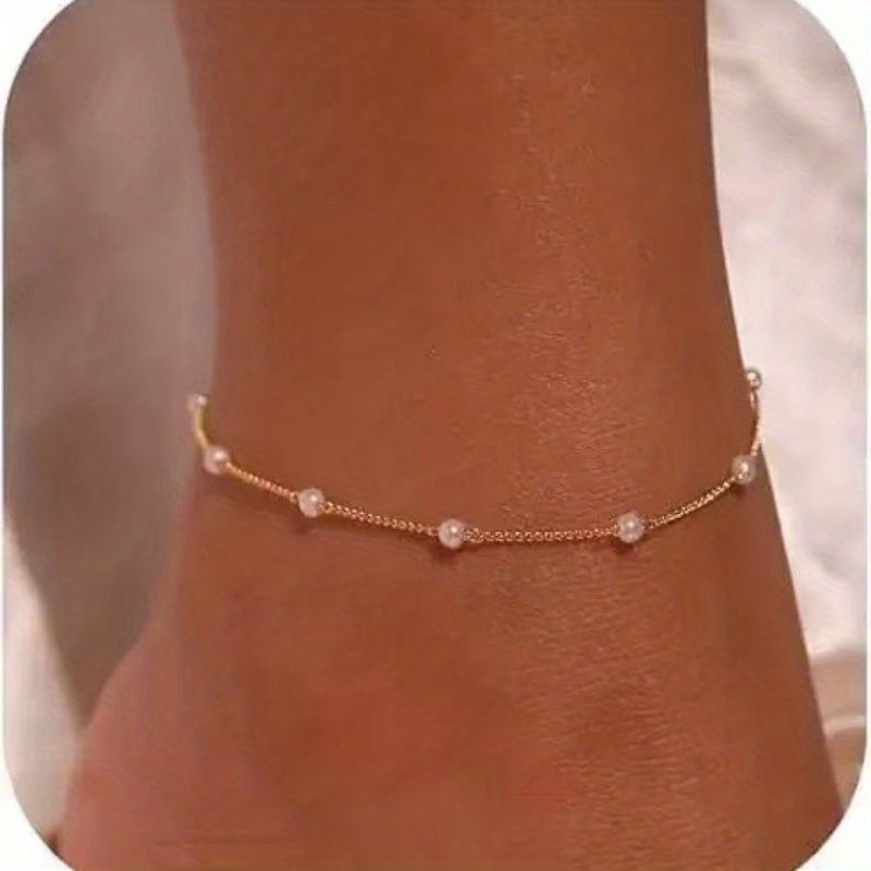 TEMU Tobillera Casual y Elegante para Mujer, Versátil con Cadena de Perlas