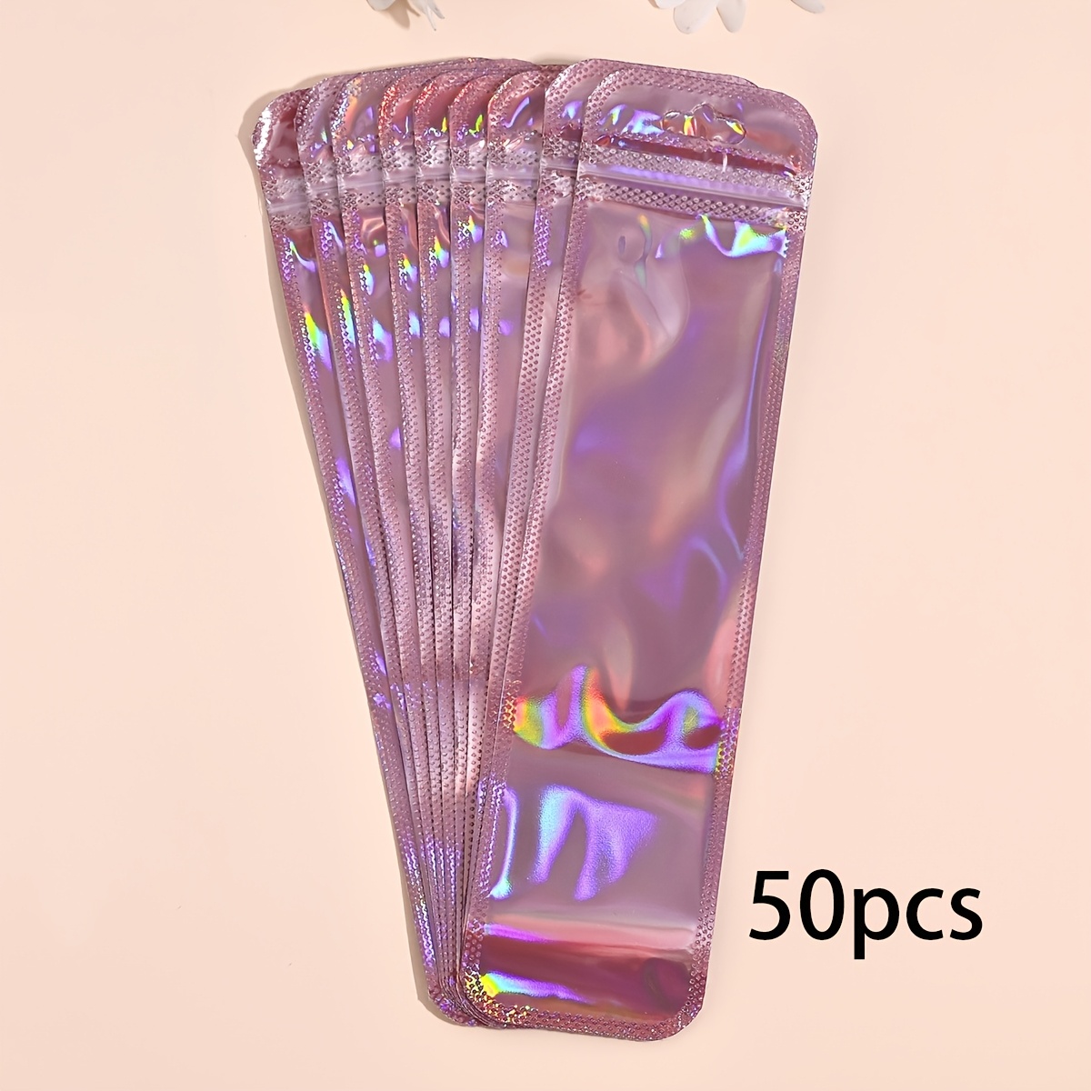 Image of 50pcs Of Fashionable Pink Laser Bag Gift Bags For Jewelry And Accessories, Reusable Dust-proof Packaging Bags For Festivals And Parties, Made Of Plastic