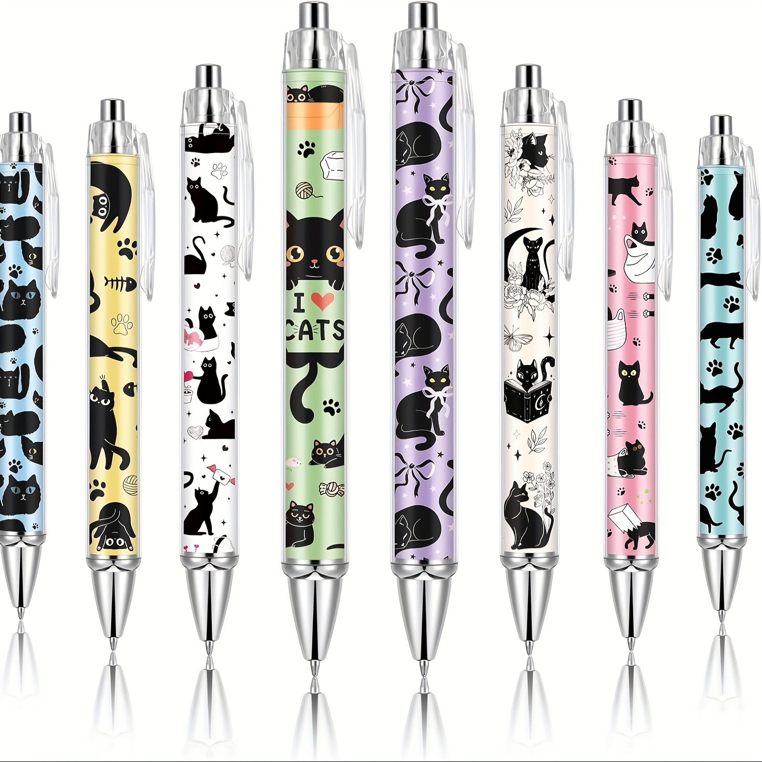 Image of 8pcs Ballpoint Pens For Women 1.00mm Cute Black Ink Fancy Pens Fine Point Smooth Writing For Students Classroom Office Supplies (cat)