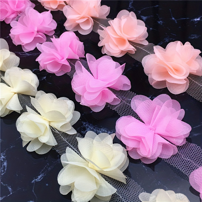 

1yard 11pcs Flower Chiffon Flowers Pendant Fabric Floral Charms For Wedding Dress Lace Trim Fabric Diy Sewing Accessories