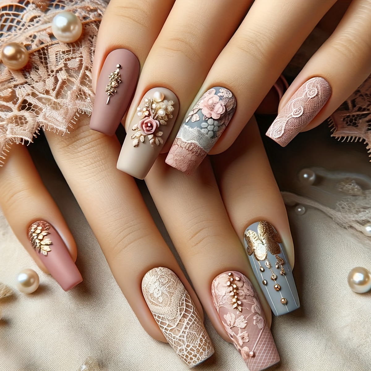 

24pcs Set, , Mid-length , False File And , Mixed , , For Women'