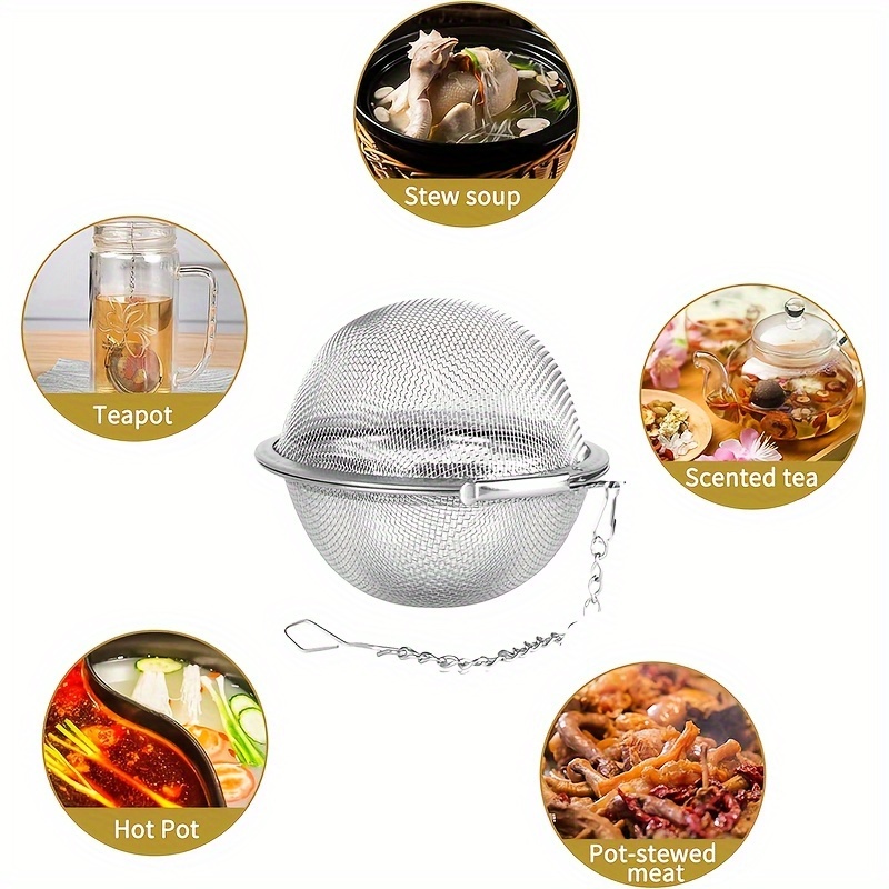 1pc stainless steel mesh tea ball 1 7 3 3 inch 5 sizes   tea strainer for tea premium tea infuser for loose leaf tea   tea strainer and tea ball for seasoning herbs spices and seasonings details 2