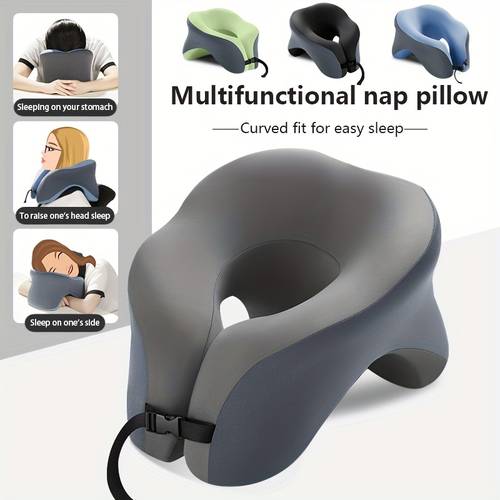 1pc ergonomic u shaped nap pillow portable machine washable comfortable for office student and travel use in blue