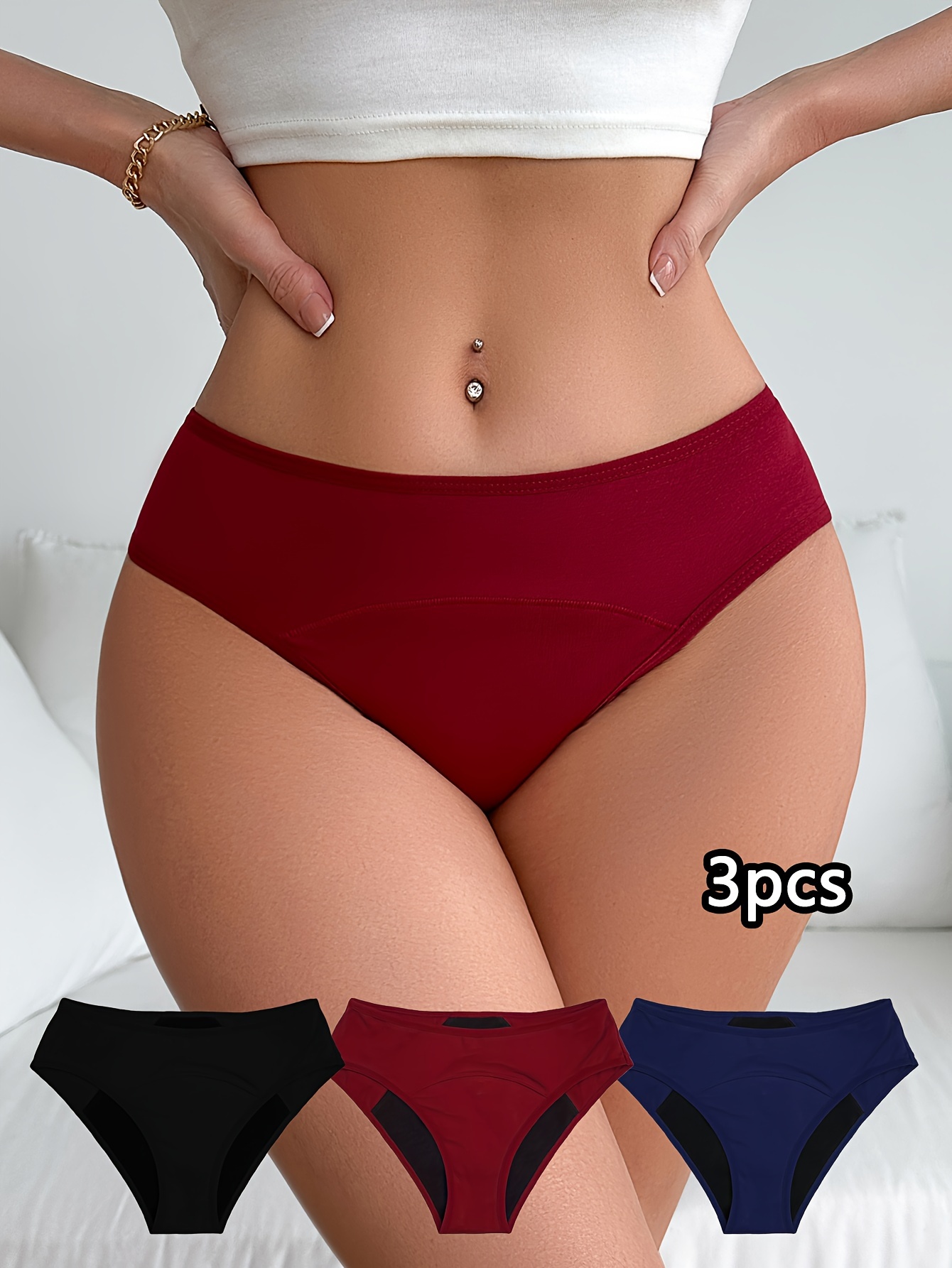 Plus Size Period Underwear, Women's Plus Eyelet Breathable Three