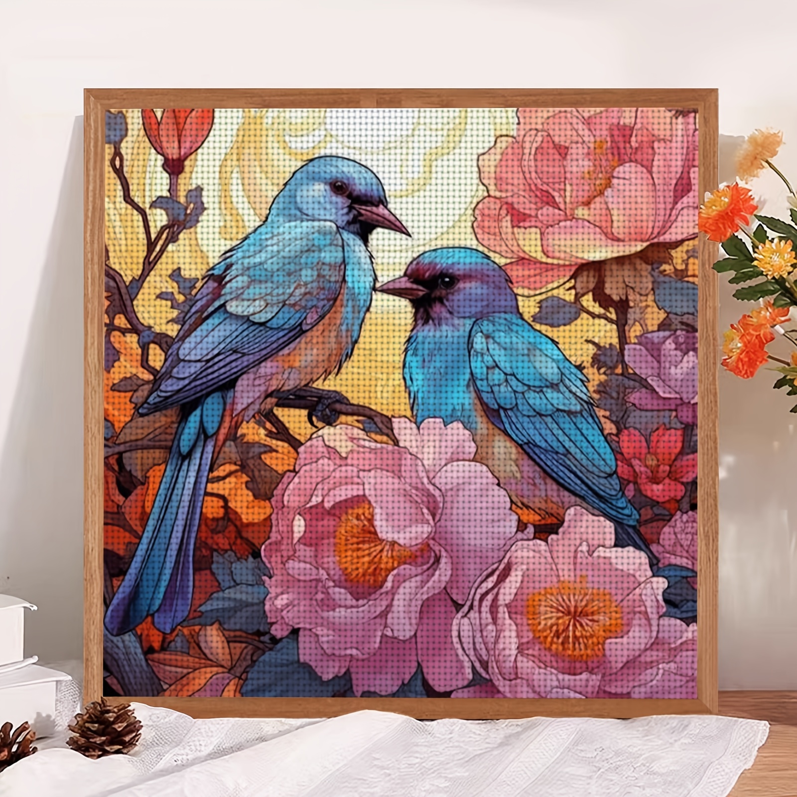 Cross-Stitch Printing Kit, Double Bluebirds in Bloom Design