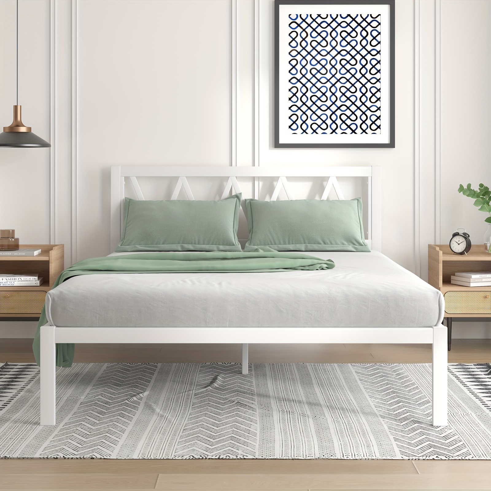 

Novilla Metal Platform Bed Frame With Headboard, Wood Slat Support White