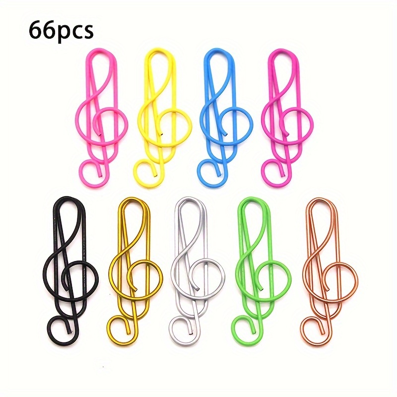 Image of 66pcs Musical Note Paper Clips, Metal Clef-shaped Binder Clips, Assorted Color Iron Paperclips For Office Stationery, Sheet Music, And Book Organizing