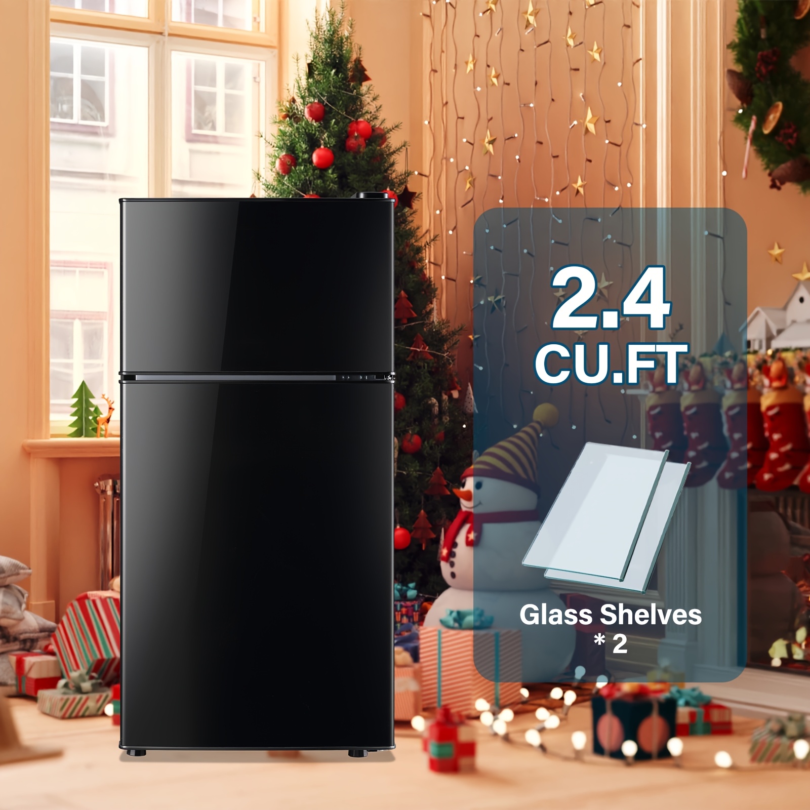 TEMU 5.0/4.5/2.4 Cu.ft. Refrigerator With Freezer, Mini Fridge With 2 Doors For Office, Kitchen, Dorm And Bedroom, Small Fridge With 7 Level Temp Adjustable Thermostat, Black