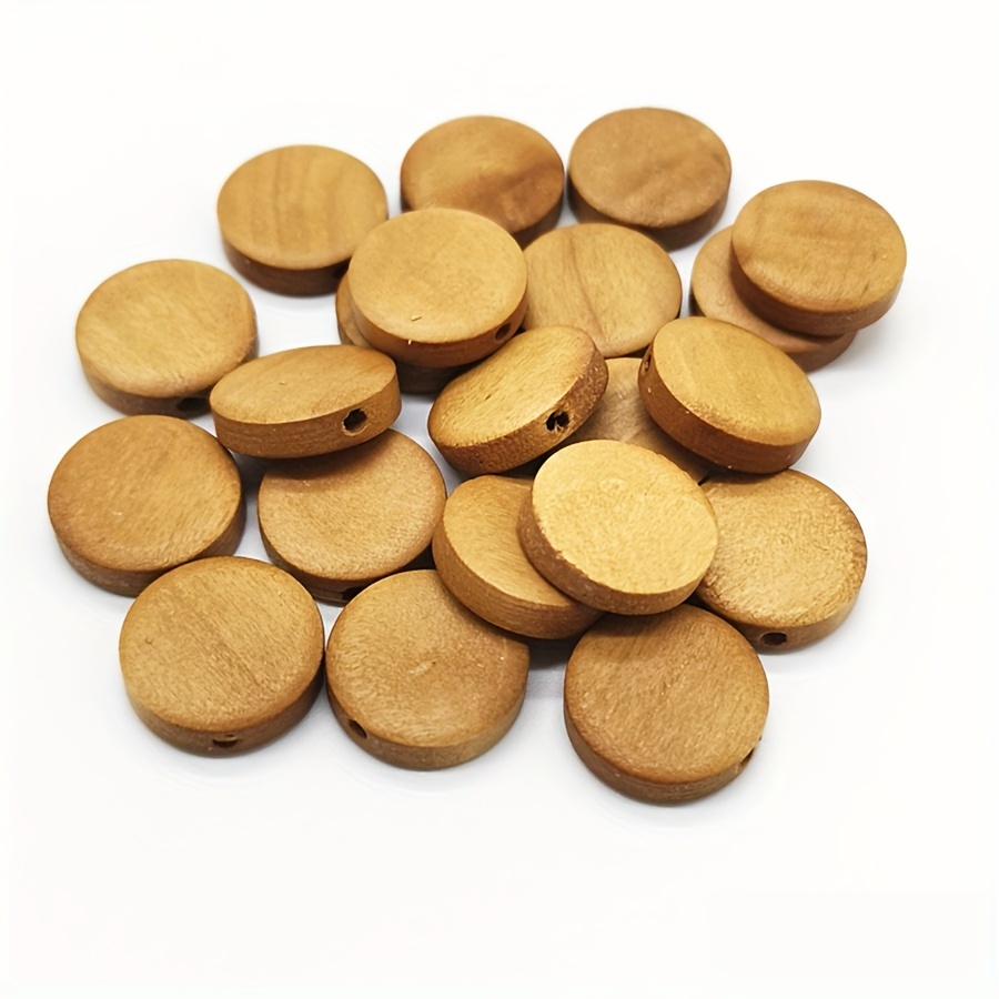20pcs Flat Round Wooden Beads for DIY Jewellery Making