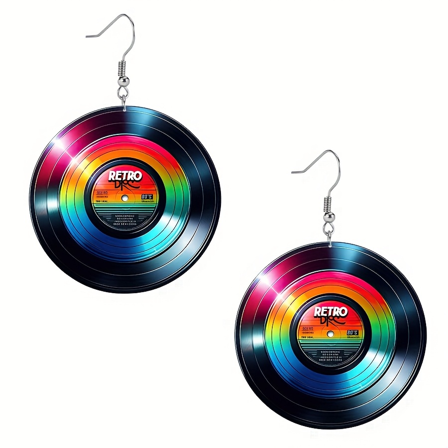 2d Flat, 2d Flat Colorful Guitar And Disc Music Festival Party Watercolor 2d Flat Acrylic Cartoon Earrings Accessories Cute Pendant, Suitable For Fan Gifts Jewelry, 2d Flat