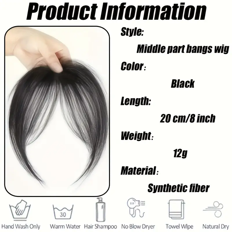1pc womens elegant natural black deep brown clip in bangs loose curly high temperature synthetic hairpiece side fringe for parties daily party hair accessory side bangs piece natural look hairpiece details 8