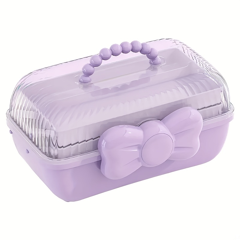 TEMU Chic Bow- 3-layer Hair Accessory Organizer - Large, Lockable & Foldable Storage Box For Girls