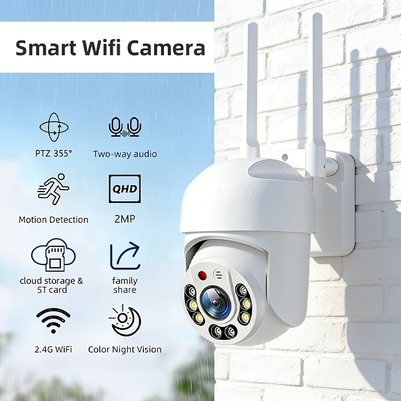 Image of 2.4ghz Outdoor Wifi Security Camera, White Wall-mounted, Panoramic View, Color Night Vision, Auto Tracking, Talk And Audio Monitoring, Usb Powered, Wi-fi Enabled, For Outdoor Farms And Gardens