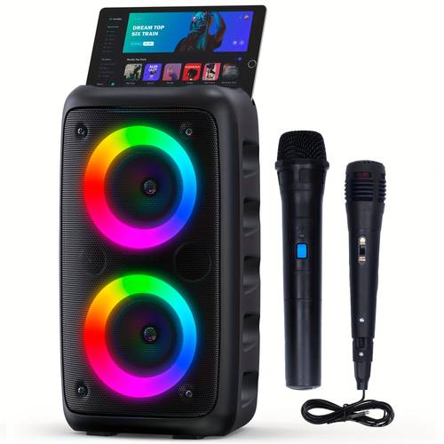hy 3317 wireless speaker with microphone large speaker portable speaker subwoofer outdoor wireless speaker party disco light tws tf aux mic suitable for party use