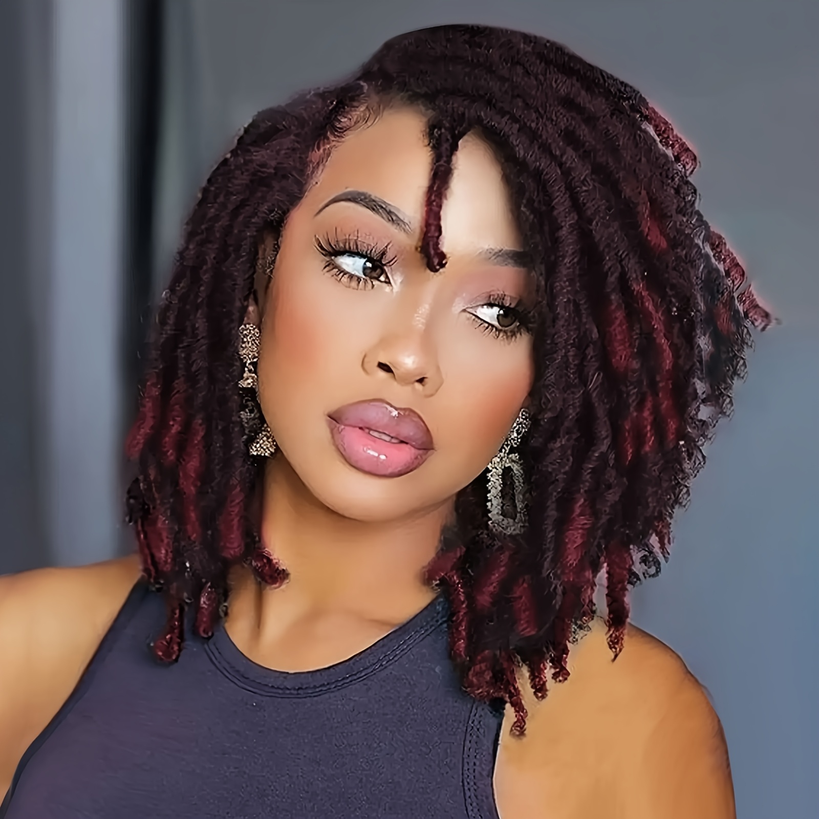 TEMU Short Curly Dreadlock Wigs For & Men - 100% Synthetic Locs Twist Braiding Wig With , Burgundy Big Afro Wig For All , Natural Look & Versatile Styling, Stylish