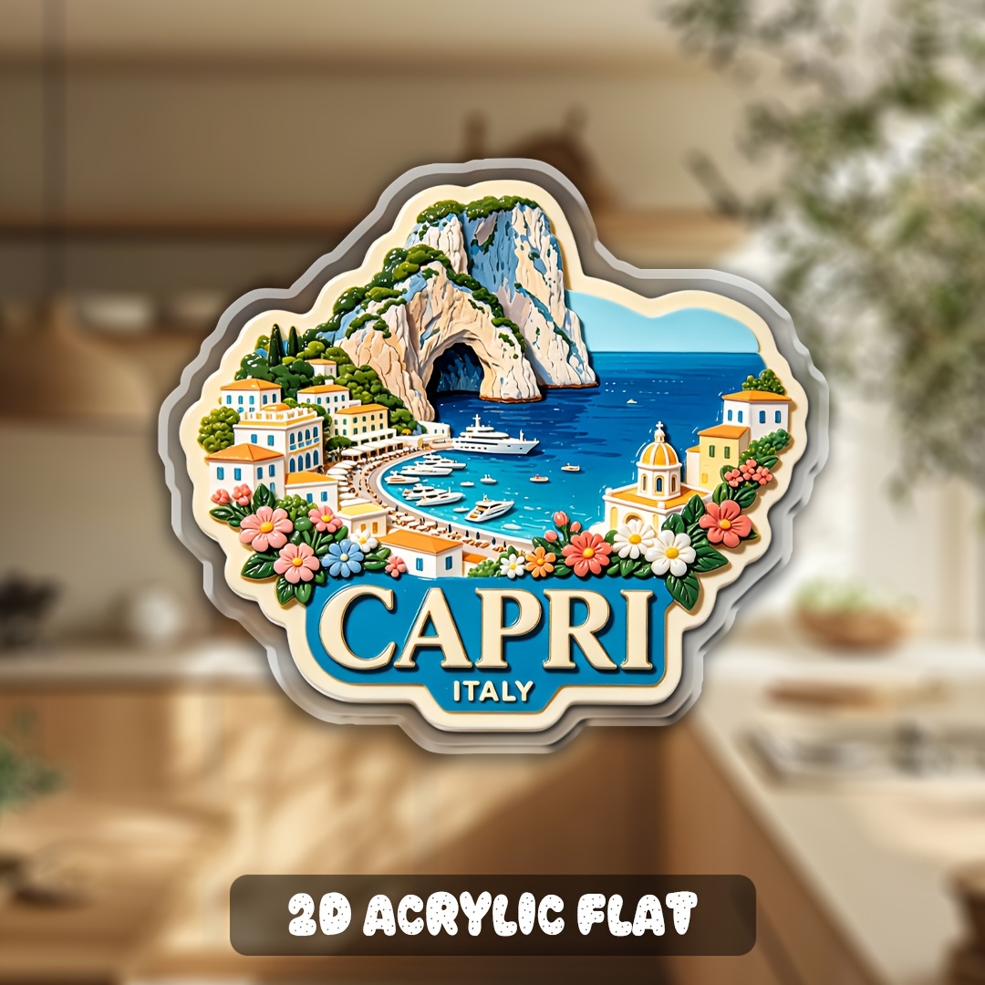 TEMU 1 pz da Frigorifero in Acrilico con Paesaggio 'Isola , Motivo con , Ornamento Decorativo , Adatta per Decorazione , Cucina, Ufficio, Bar, Caff癡,