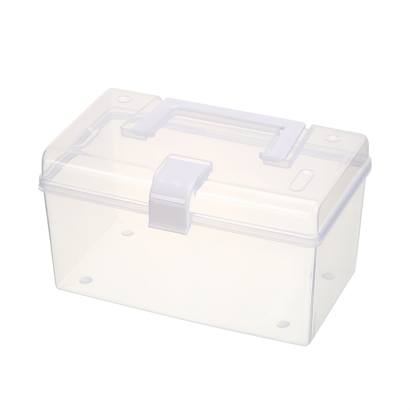 TEMU Grande boîte de rangement transparente en plastique avec poignée - Organisateur portable pour bijoux, accessoires pour cheveux, papeterie et