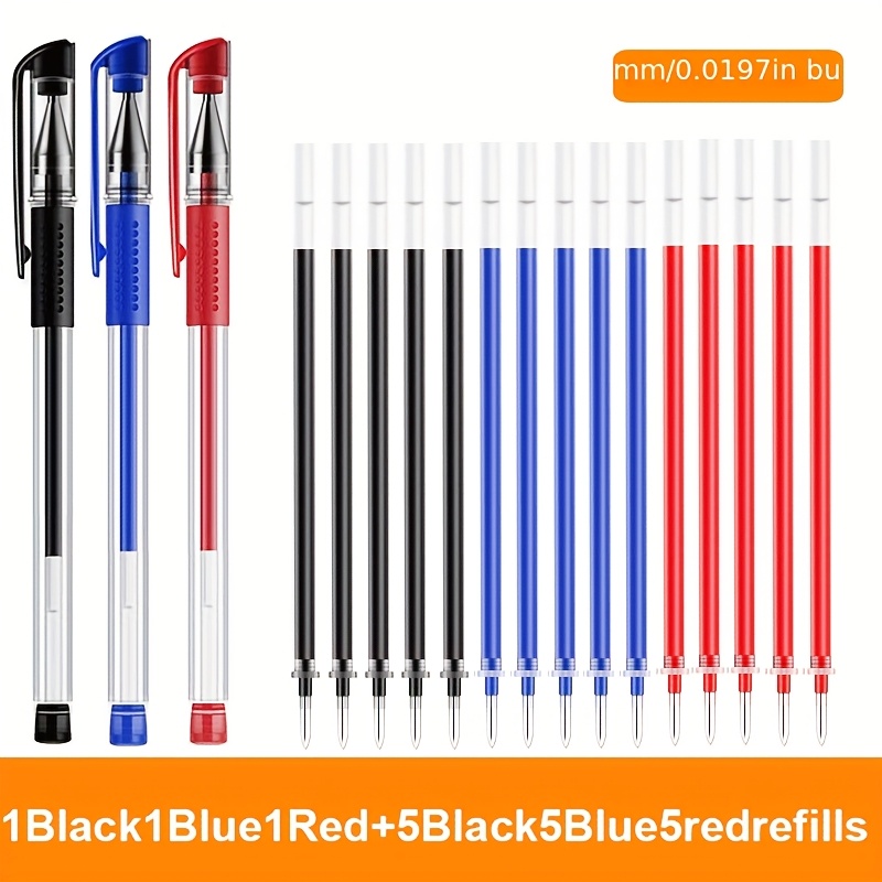 18pcs, 18pcs Gel Pen Set Learning Supplies Black Blue Red Ink Color 0.5mm Round Ballpoint Pen Kawaii Pen Student School Office Stationery