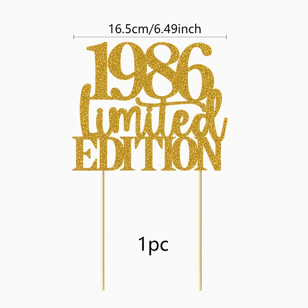Image of 1pc 1986 Edition Cake Topper | Glitter Golden 40th Anniversary Party Decorations | Retro Vintage 80s Birthday Cake Decor | Universal Occasion Supplies, Halloween, Christmas