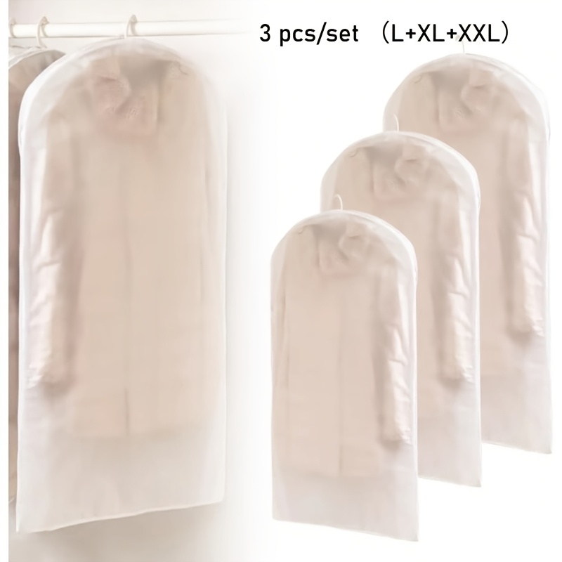 Image of 3pcs Space- Hanging Garment Bag With Self-compression Zipper, Single Garment Bags Can Store 3~5 Clothes, Dust Cover Clothing Storage Bags For Down Coat (l+xl+xxl)