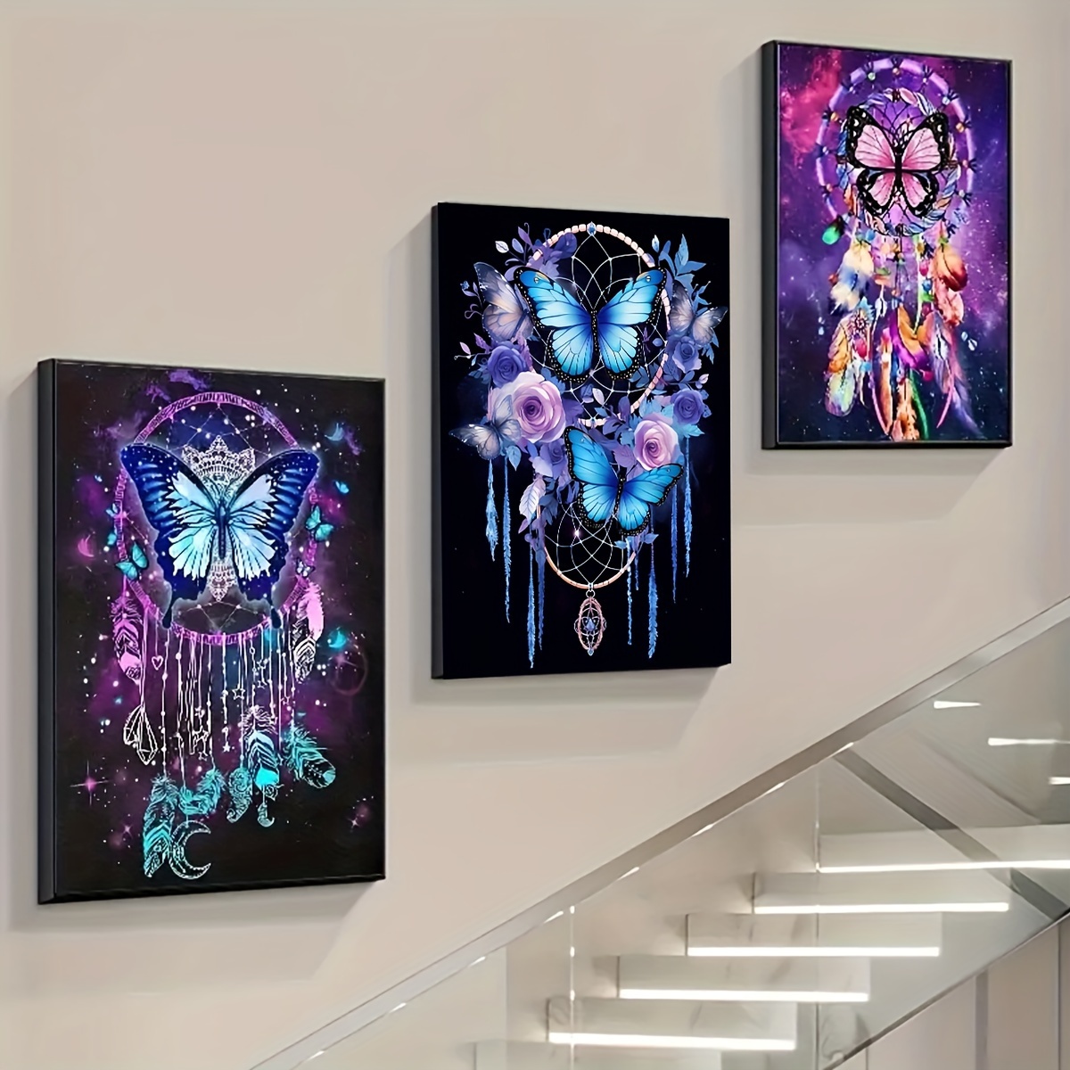 TEMU Set Of Wind Chimes With Diamond Painting Designs | Craft Art Decoration Gift Set For Home Decor Without Frames