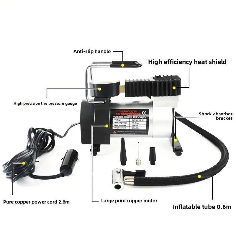 portable smart car air pump 1pc-150psi high   bicycle universal fast charging tire pressure   small vehicle inflator single cylinder 12v emergency tire repair, without battery Product details 2