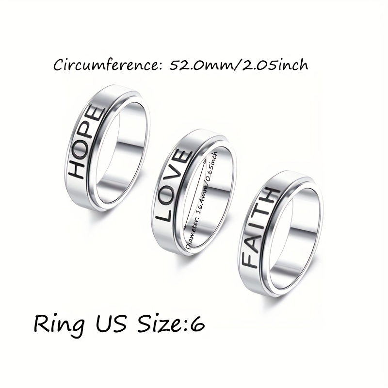 3pcs stainless steel fidget spinner rings set for women men fidget band cool rings 6mm wide love faith   inspirational wedding pormise band ring set Product details 5