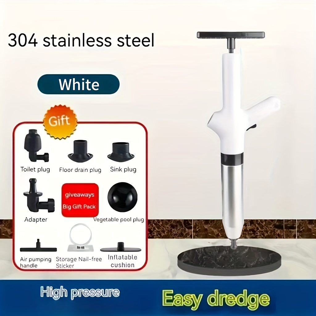high pressure air toilet drain snake set powerful wave drain cleaner with stainless steel spiral for toilets sinks and pipe blockage removal metal and plastic manual operation no battery needed drain cleaning tool powerful cleaner metallic toilet cleaning accessorie Product details 3