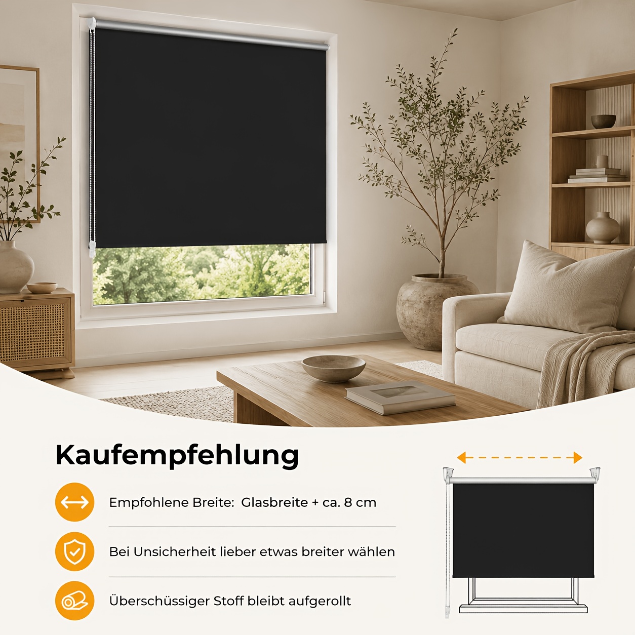 Blackout Roller Blind No Drilling Clamp Blind Window Required Side Pull Blind Thermal Blind Opaque Privacy Sun Protection For Windows And Doors For Living Room, Bedroom, Kitchen And Offic, Dorm Room