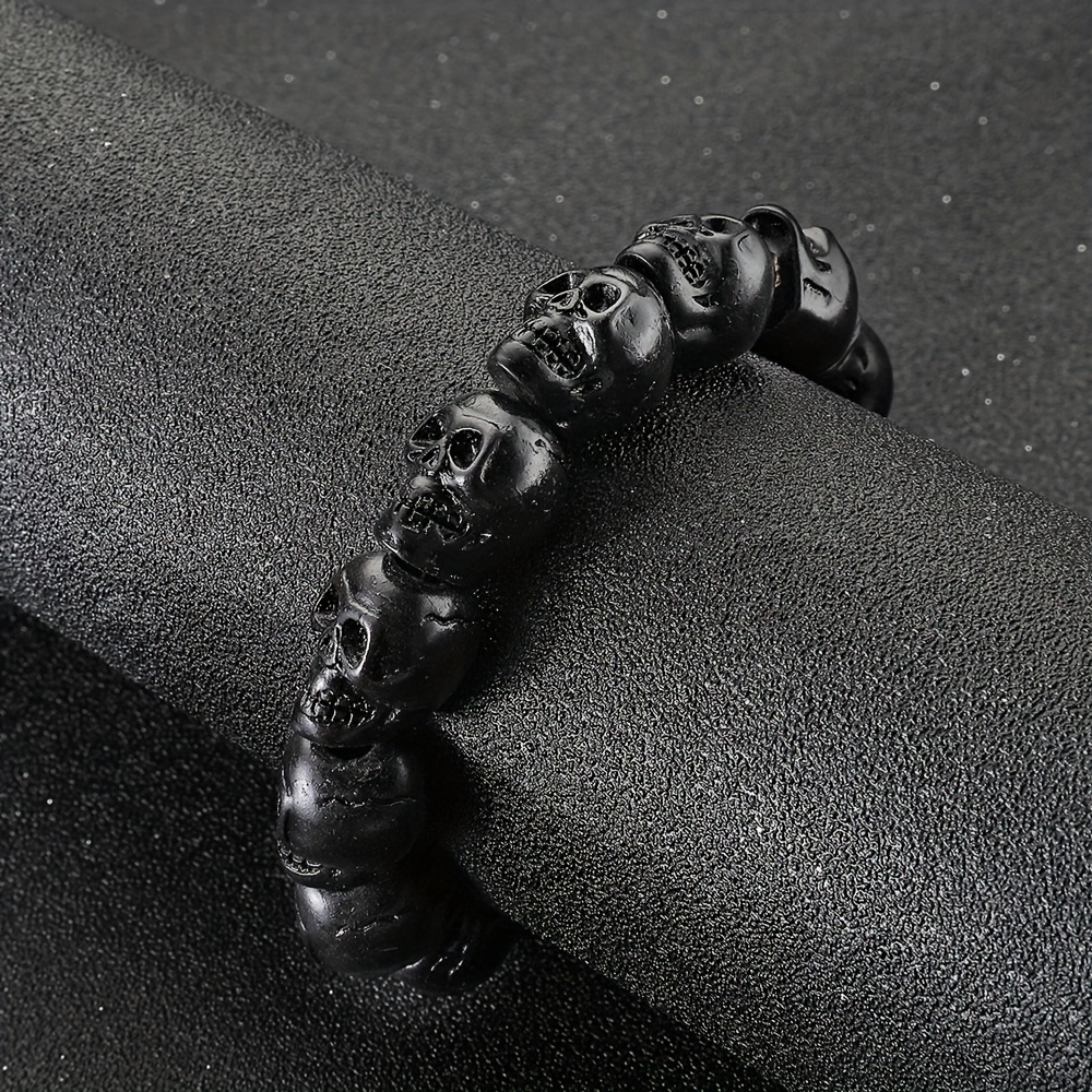 Men's Skull Bracelet For Daily Commuting And Leisure, Halloween Resin Skull Beaded Couple Bracelet, Hip-hop Nightclub Party Cool Bracelet Set Friendship Bracelet Streetwear Accessories